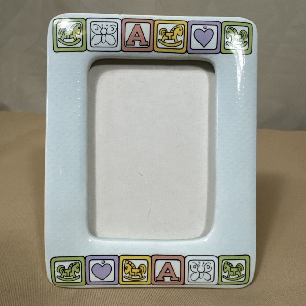 Vintage 1990 Lefton Baby Nursery Picture Frame 07766 Rocking Horse Pastel